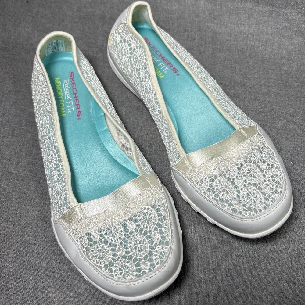 Skechers Women's White Lace Slip-On Shoes
